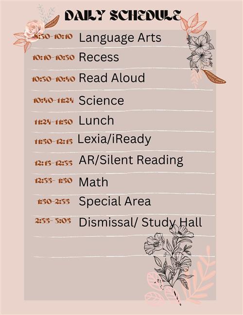 Mrs. Benvenisty Daily Schedule